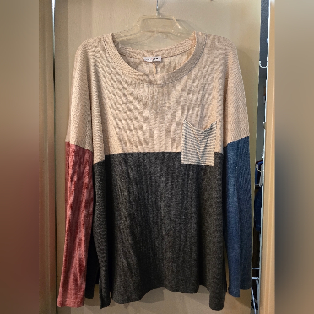 Chic Soul Colorblock Tunic - Cream, Blue, Gray, Pink